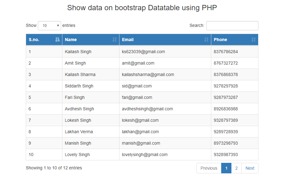 Show dynamic data on Bootstrap DataTable using PHP