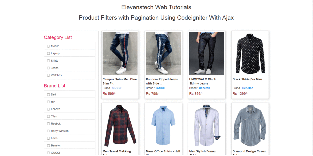 Product Filters with Pagination Using Codeigniter With Ajax