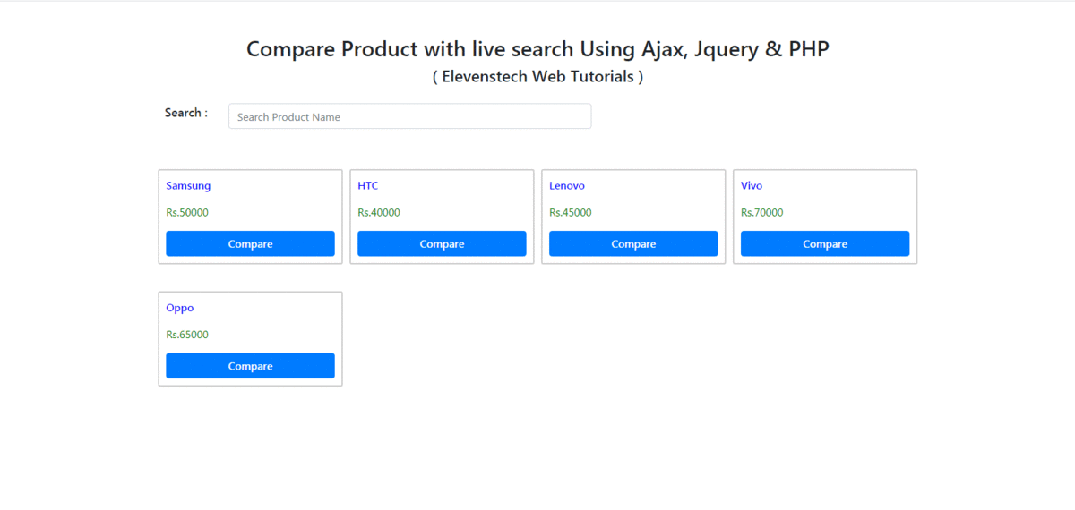Compare Product with live search Using Ajax, Jquery & PHP