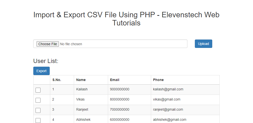 Import & Export CSV File Using PHP