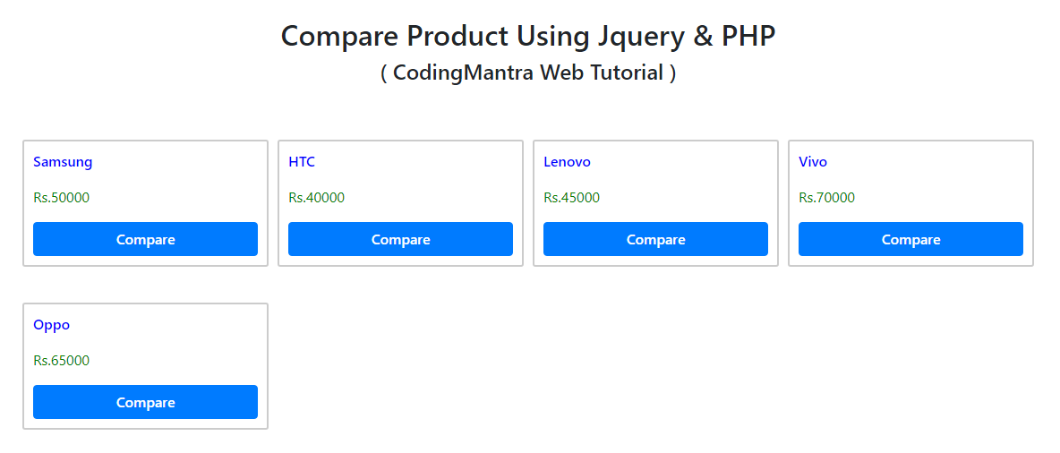 Compare Products using JQuery & PHP