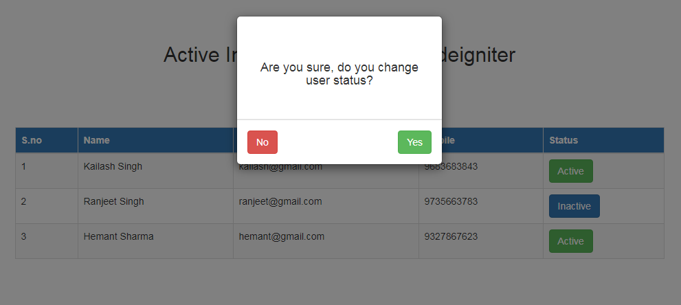 Active Inactive Status using Codeigniter