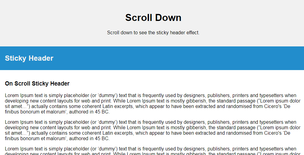Sticky header using CSS and JavaScript