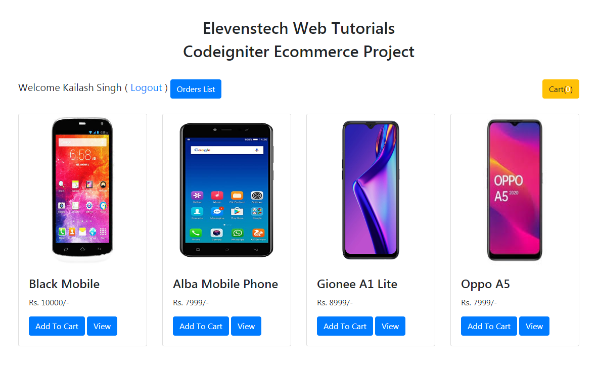 Ecommerce in codeigniter